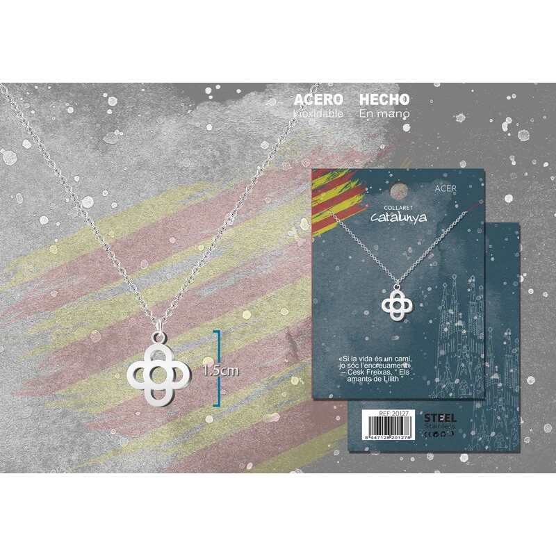 Colgante Flor De Barcelona con cadena en Acero Plateado (Panot) - Coleccion Catalunya (P2) ·